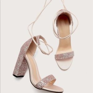 Rose gold glitter lace up heels